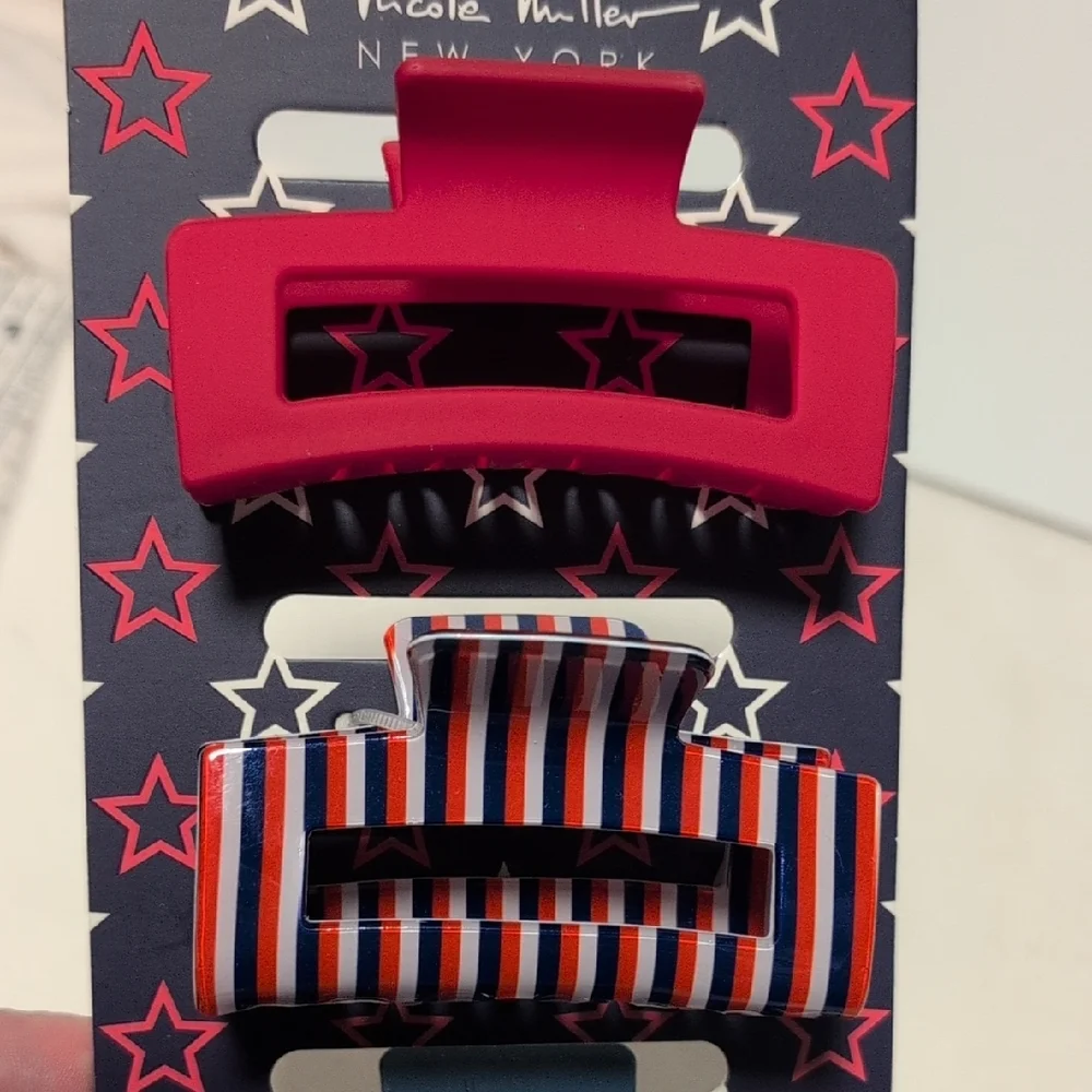 Nicole Miller Patriotic Red, White & Blue Hair Claw Clips Set of 4